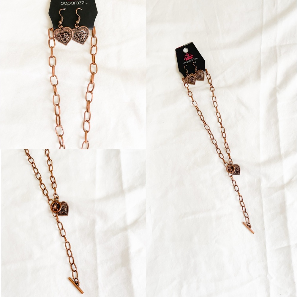 Paparazzi Brown Heart Earrings & Necklace - Picture 7 of 7